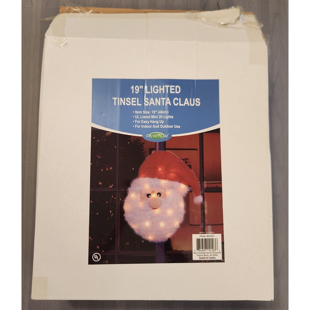 Decra Lite 19" Lighted Tinsel Santa‎ Claus Head Christmas Decoration